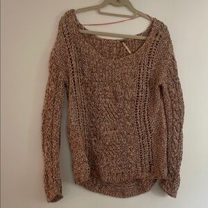 Free People Marled Cable Scoop Neck Sweater in Brown-Taupe